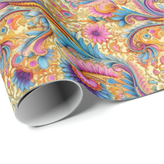 Papier Cadeau Paisley Golden Flower Abstrait Motif 6