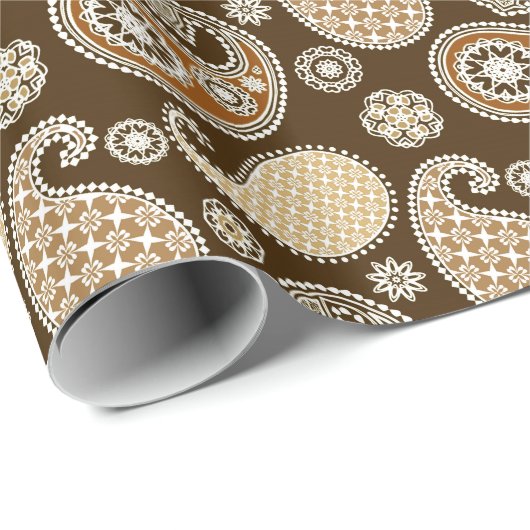 Papier Cadeau Paisley motif, Chocolat Brown et Tan (Coin rond)