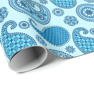 Papier Cadeau Paisley motif, ciel et bleu cobalt