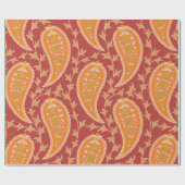 Papier Cadeau Paisley motif. Concombre turc. Maroon-orange c (Plat)