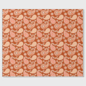 Papier Cadeau Paisley motif, Mandarin Orange et Blanc (Plat)