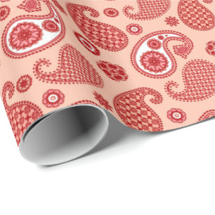 Papier Cadeau Paisley Motif, Shades of Coral Orange