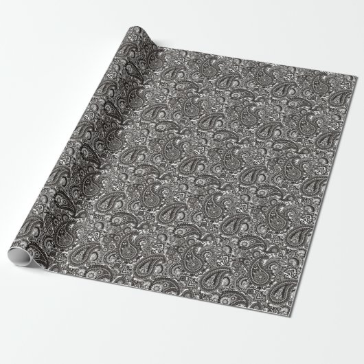Papier Cadeau Paisley noir et blanc (Déroulé)
