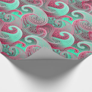 Papier Cadeau Paisley rose et Aqua Damask Patte