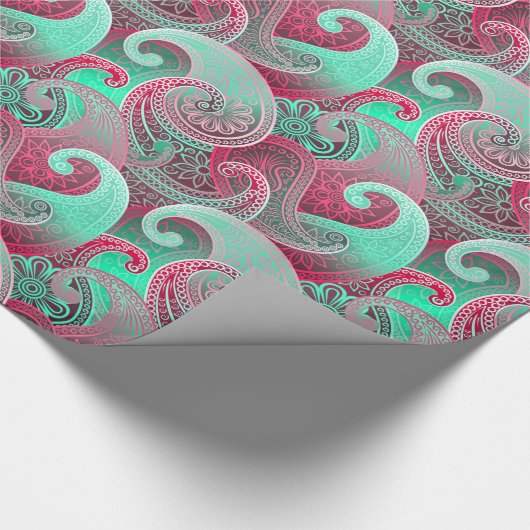 Papier Cadeau Paisley rose et Aqua Damask Patte (Coin)