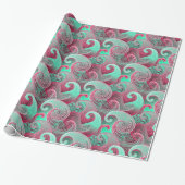 Papier Cadeau Paisley rose et Aqua Damask Patte (Déroulé)