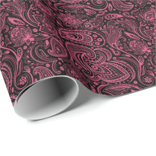 Papier Cadeau Paisley rose Floral sur Arrière - plan noir