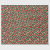Papier Cadeau paisley rouge et vert (Plat)