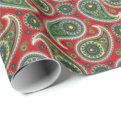 Papier Cadeau paisley rouge et vert (Coin rond)