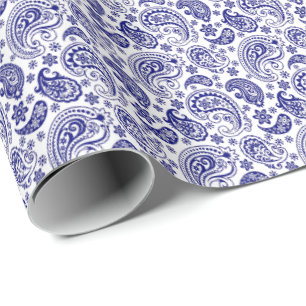 Papier Cadeau - Paisley Shabby Chic Bleu Français