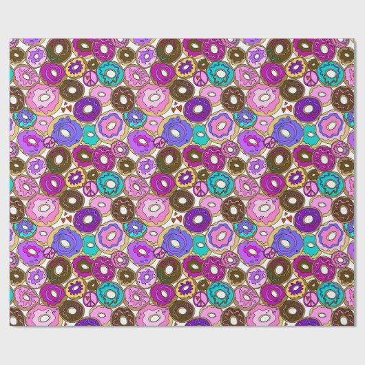 Papier Cadeau Paix Amour et Donuts (Plat)