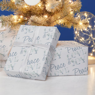 Papier Cadeau Paix Amour et Joie Typographie Hiver Verdure