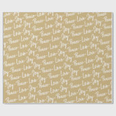 Papier Cadeau Paix, Amour, Joie | Noël or et blanc (Plat)