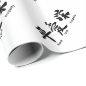 Papier Cadeau Paix, Amour, Prospérité Calligraphie (Coin rond)