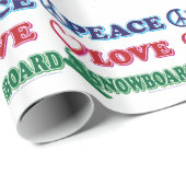 Papier Cadeau Paix, Amour, snowboard (Coin rond)