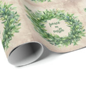 Papier Cadeau Paix sur Terre Boxwood Wreath Noël (Coin rond)