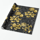 Papier Cadeau Palais Floral Acanthus Noir & Or (Déroulé)