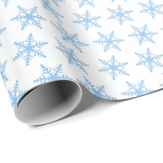 Papier Cadeau Pale Blue Snowflakes sur un Arrière - plan blanc (Coin rond)