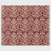 Papier Cadeau Pale Or Floral Damask Royal Red Velvet (Plat)