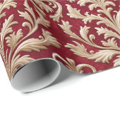 Papier Cadeau Pale Or Floral Damask Royal Red Velvet (Coin rond)