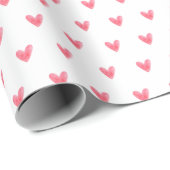 Papier Cadeau Pale Red Valentines Coeur sur Blanc (Coin rond)