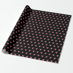 Papier Cadeau Pale Red Valentines Coeur sur Noir