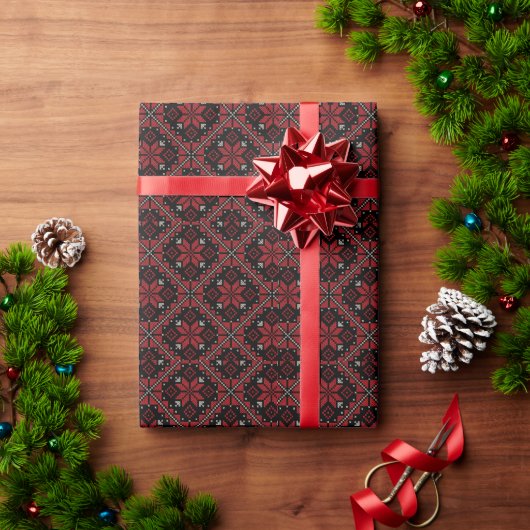 Papier Cadeau Palestine Broderie Tatreez Motif12 crm-rouge (Cadeau de vacances)