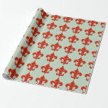 Papier Cadeau Pâlissez - le vert avec Fleur de Lis<br><div class="desc">Pâlissez - l'arrière - plan vert avec un motif de grand fleur de lis rouge sur le papier d'emballage. Donnez à vos cadeaux un talent de Français ou de Nouvelle-Orléans avec cette enveloppe de cadeau audacieuse de fleur de lis dans des couleurs de vacances. De la conception de Scarebaby, soutenue...</div>