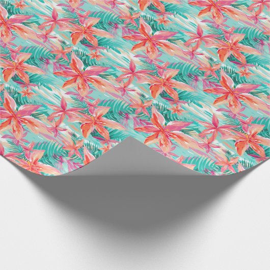 Papier Cadeau Palm Beach Fleurs de plage tropicales (Coin)