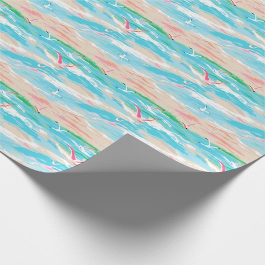 Papier Cadeau Palm Beach Tropical Beach Seaguls (Coin)