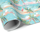 Papier Cadeau Palm Beach Tropical Beach Windsurf (Coin rond)