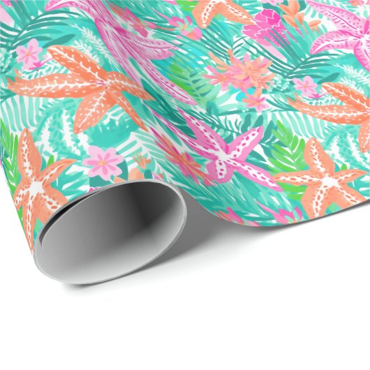 Papier Cadeau Palm Beach Tropical Ocean Starfish (Coin rond)