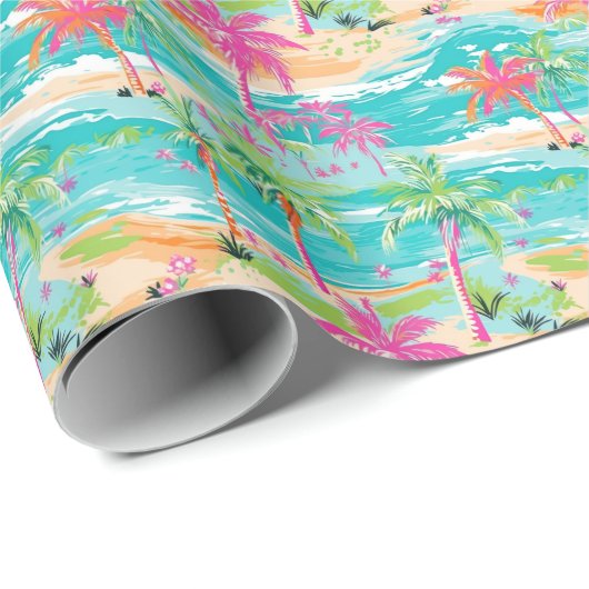 Papier Cadeau Palm Beach Tropical Palm Tree (Coin rond)