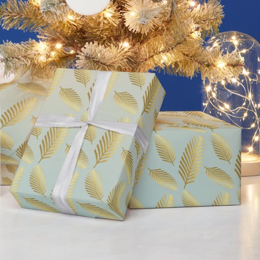 Papier Cadeau Palm D'Or Feuille Motif Et Ombre Bleue (Vacances)