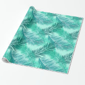 Papier Cadeau Palm Leaf Print, Turquoise, Turquoise et Light Aqu (Déroulé)