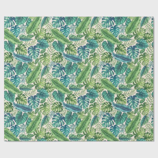 Papier Cadeau Palm vert et Turquoise Tropical Banana Monstera Fe (Plat)