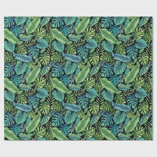 Papier Cadeau Palm vert et Turquoise Tropical Banana Monstera Fe (Plat)