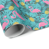 Papier Cadeau Palme de Flamants roses roses : Exotic Hawaii (Coin rond)