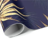 Papier Cadeau Palme d'or bleu tropicale Verdure Feuille (Coin rond)