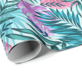 Papier Cadeau Palme rose et Turquoise Tropical & Monstera Feuill (Coin rond)