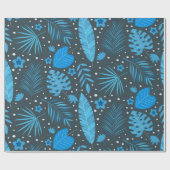 Papier Cadeau Palme tropicale bleu et turquoise Feuille Monstera (Plat)