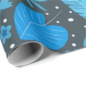 Papier Cadeau Palme tropicale bleu et turquoise Feuille Monstera (Coin rond)