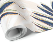 Papier Cadeau Palmier bleu moderne Feuille Gold Strots Blanc Des (Coin rond)