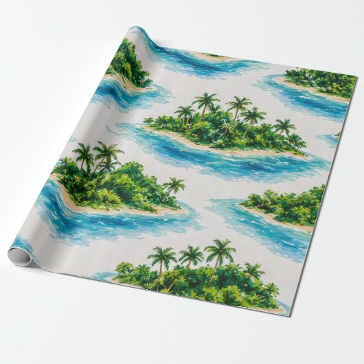 Papier Cadeau Palmier de l'île tropicale (Déroulé)