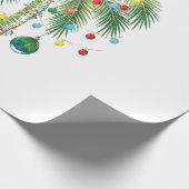 Papier Cadeau Palmier de Noël tropical avec lumières et ornam (Coin)