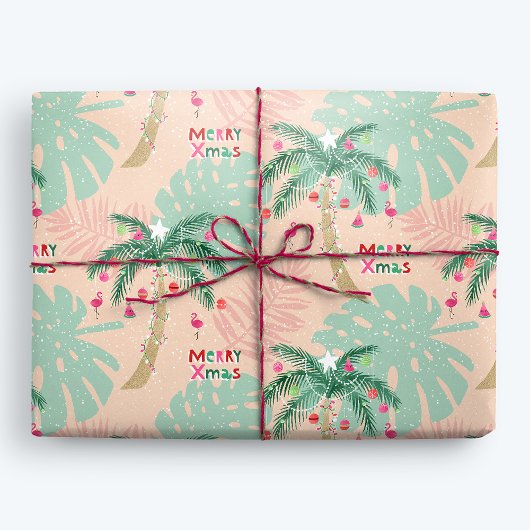 Papier Cadeau Palmier de Noël tropical Joyeux XMas