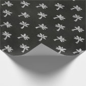 Papier Cadeau Palmier Noir Lignes Blanches Chalboard Élégant (Coin)