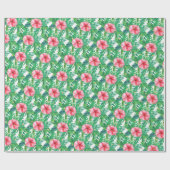 Papier Cadeau Palmier Tropical Feuilles & Hibiscus Rose Flower (Plat)