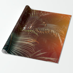 Papier Cadeau Palmier vert foncé profond feuille motif avec lumi