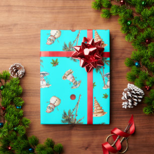 Papier Cadeau Palmiers de Noël Chaleureux Snowmen Aqua